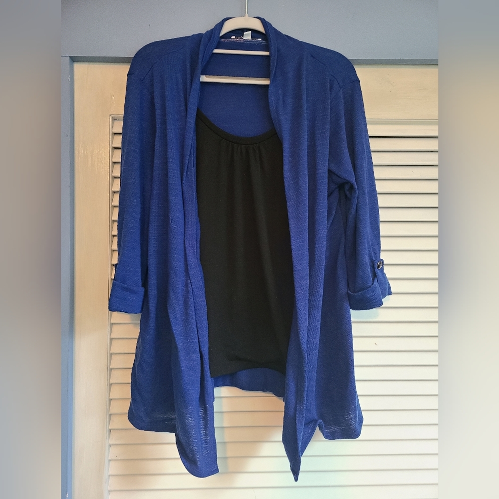 Notions blue & black one piece cardigan | Size Medium